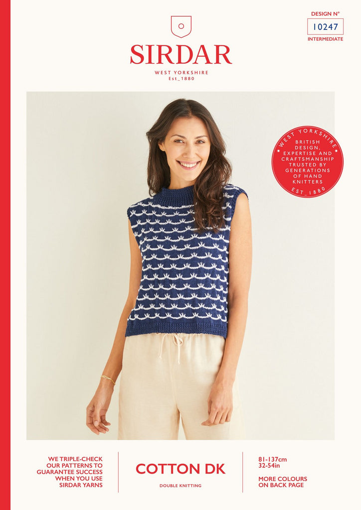 Sirdar Cotton DK Pattern 10247 - Wave Stitch Tank with Crossover Back