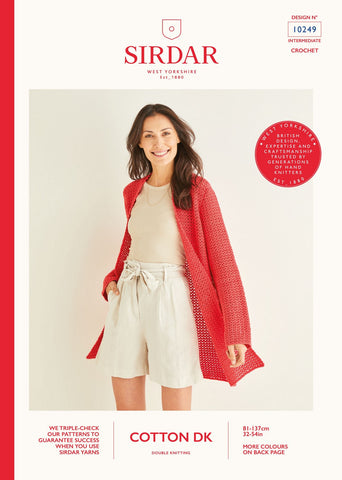 Sirdar Cotton DK Pattern 10249 - Longline Picot Crochet Cardigan