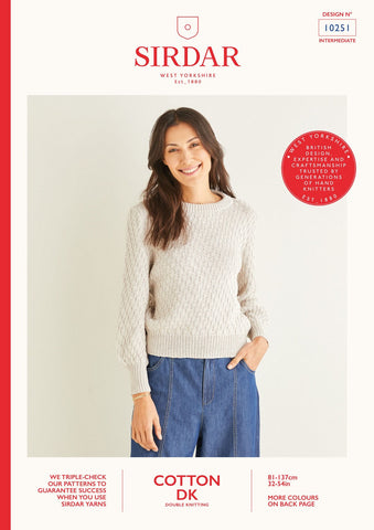 Sirdar Cotton DK Pattern 10251 - Diagonal Wave Stitch Sweater