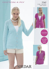 Sirdar Cotton 4 Ply Crochet Pattern 7747 - Cardigan