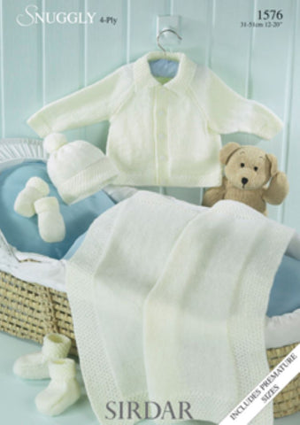 Sirdar Snuggly 4 ply Pattern 1576 - Jacket, Hat, Mittens, Bootees & Blanket