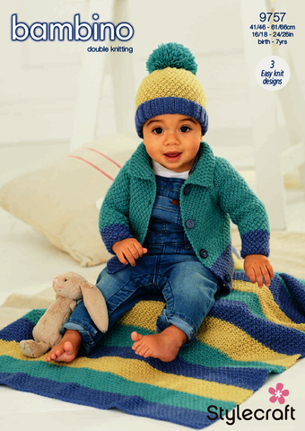 Stylecraft Bambino DK Pattern 9757- Cardigan, Hat & Blanket