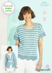 Stylecraft Naturals Bamboo + Cotton DK Pattern 9916 - Crochet Tee Shirt & Cardigan