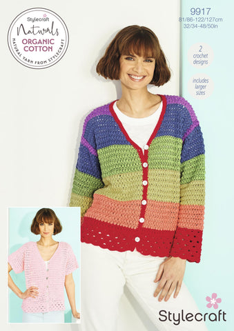 Stylecraft Naturals Organic Cotton DK Pattern 9917 - Crochet Cardigans