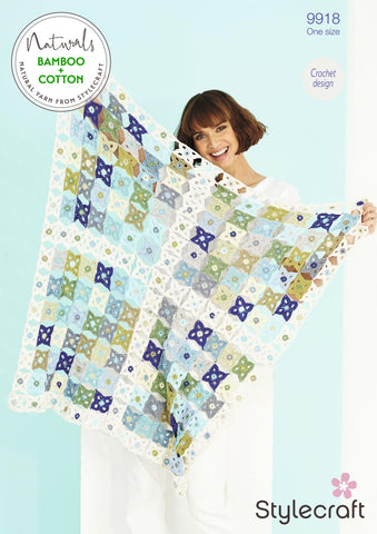 Stylecraft Naturals Bamboo + Cotton DK Pattern 9918 - Crochet Blanket