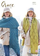Stylecraft Grace Aran Pattern 9931 - Shawls