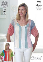 King Cole Giza Cotton 4 Ply Pattern 4710 - Crochet Top & Cardigan
